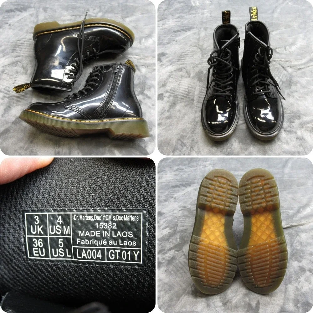 Dr. Martens Boots Unisex Youth 4M 5W BLK Leather Zip Lace Up Round Toe Ankle NWD